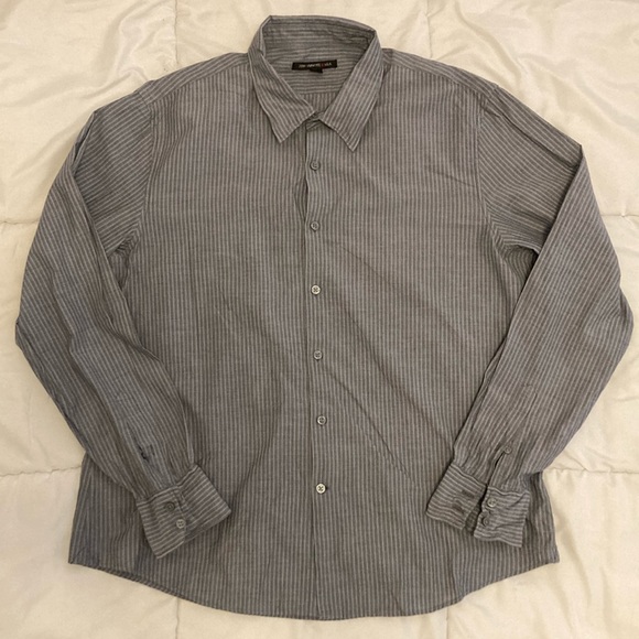 John Varvatos Striped Cotton Shirt Wired collar & Sleeves Gray Size XXL - Picture 1 of 7
